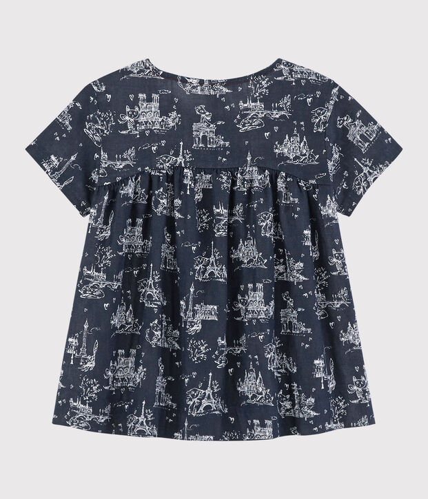 Blouse manches courtes en tubique enfant fille bleu/blanc