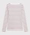 Tee-shirt femme col amiral en coton manches longues &agrave; rayures blanc/rouge