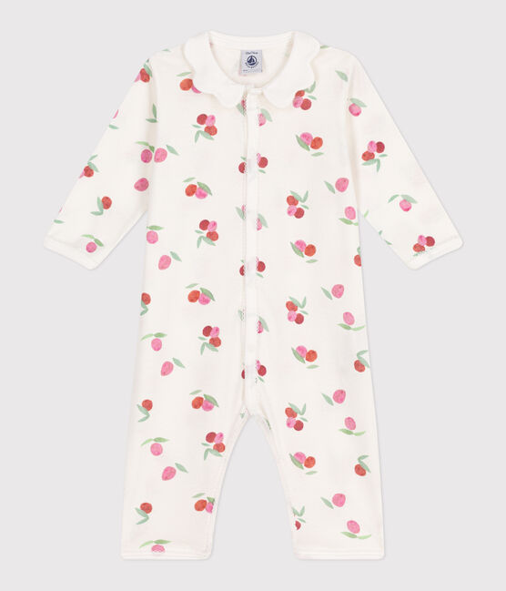 Pyjama bébé en coton sans pieds avec col pétale fruits blanc MARSHMALLOW/blanc MULTICO