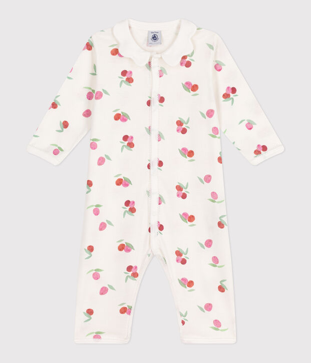 Pyjama b&eacute;b&eacute; en coton sans pieds avec col p&eacute;tale fruits blanc/multicouleur