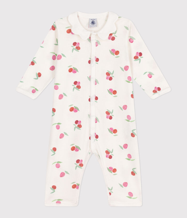 Pyjama b&eacute;b&eacute; en coton sans pieds avec col p&eacute;tale fruits blanc MARSHMALLOW/blanc MULTICO