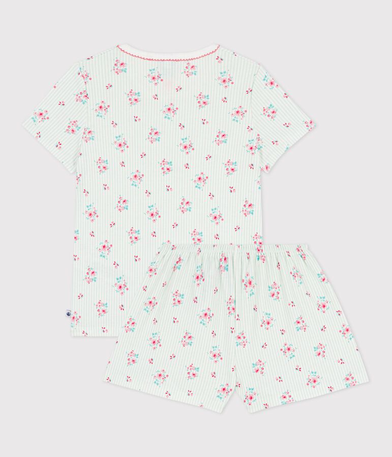 Pyjama short enfant en coton imprim&eacute; fleuri blanc MARSHMALLOW/blanc MULTICO