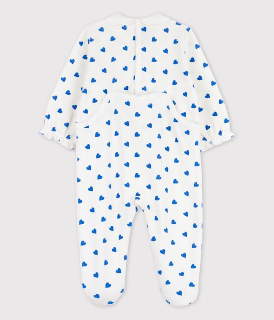 Dors-bien bébé petits cœurs bleus en velours blanc MARSHMALLOW/bleu BRASIER