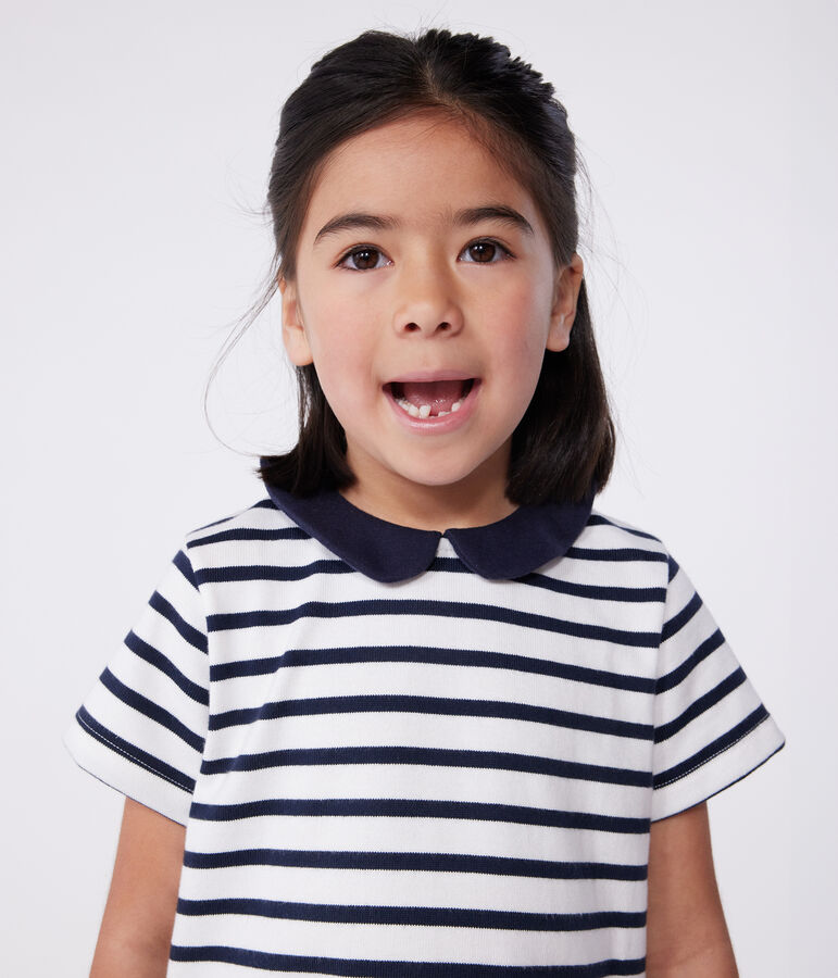 Robe enfant en coton manches courtes blanc MARSHMALLOW/bleu SMOKING