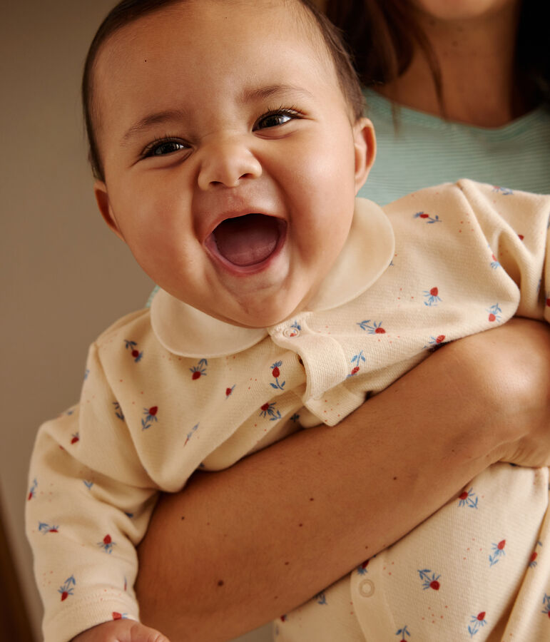 Combinaison b&eacute;b&eacute; en coton &agrave; col, imprim&eacute; fleuri blanc AVALANCHE/ MULTICO