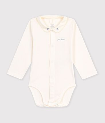 Body bébé en coton manches longues à col brodé uni