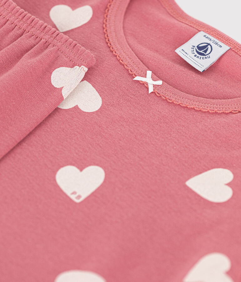 Pyjama en coton imprim&eacute; motif c&oelig;ur enfant rose/&eacute;cru