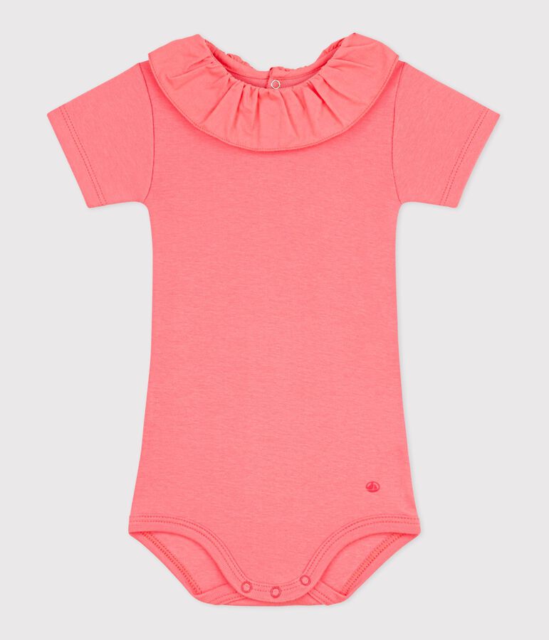 Body b&eacute;b&eacute; en coton &agrave; col, uni rose FLAMAND