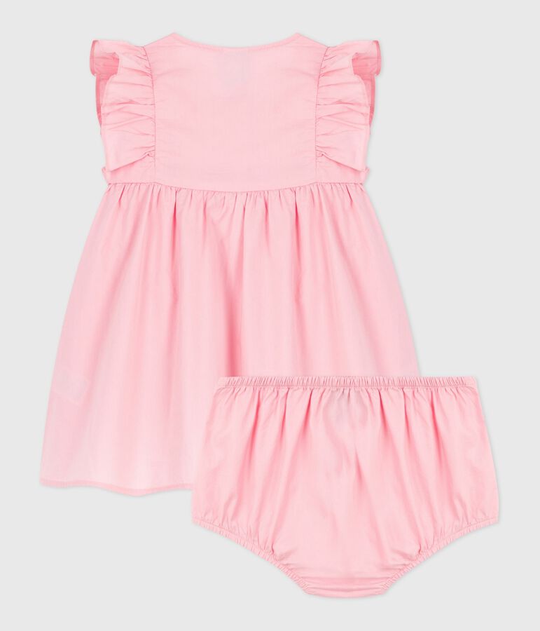 Robe b&eacute;b&eacute; en coton unie et son bloomer rose CHARME
