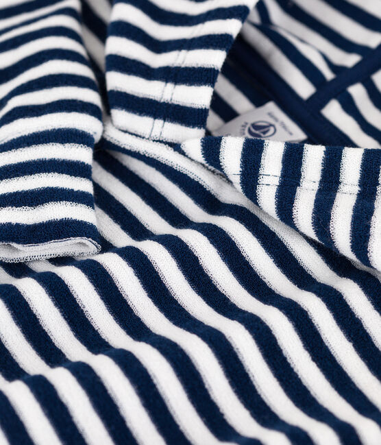 Sweatshirt rayé à capuche enfant garçon bleu MEDIEVAL/blanc MARSHMALLOW