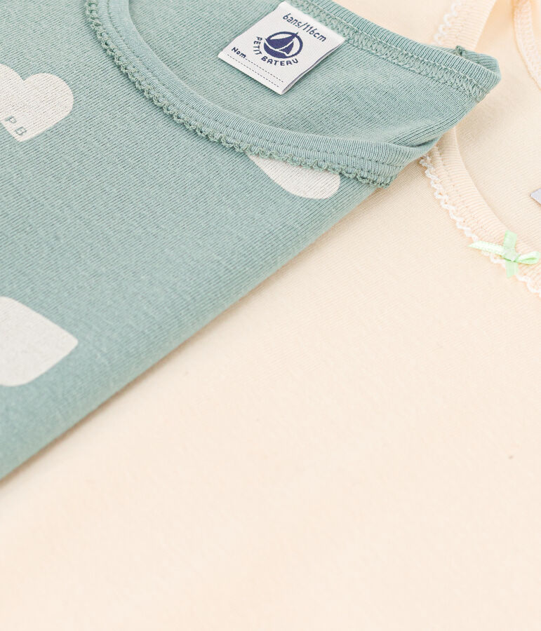 Lot de 2 tee shirts manches longues c&oelig;ur en coton petite fille multicouleur