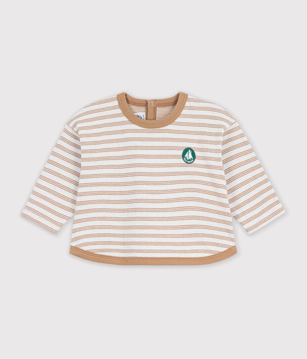 Tee-shirt b&eacute;b&eacute; en coton manches longues &agrave; rayures beige/&eacute;cru