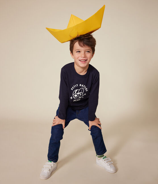 Tee-shirt manches longues en jersey fin enfant garçon bleu SMOKING