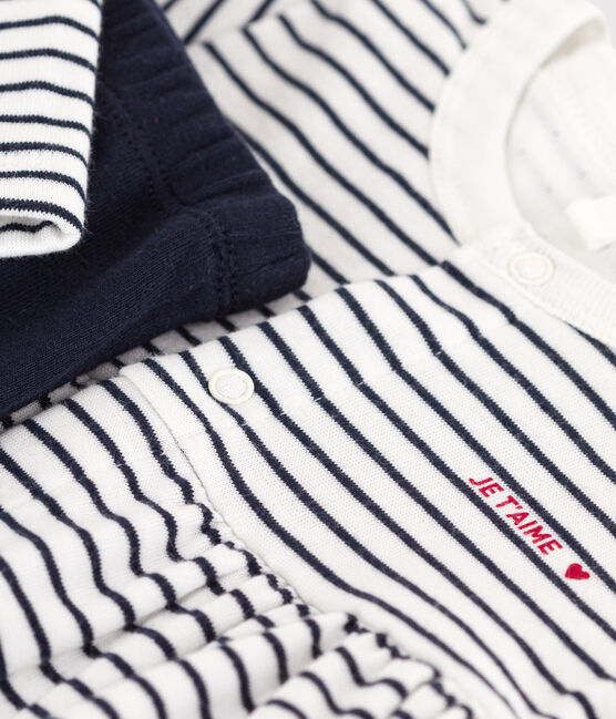 Robe marinière et legging en coton bébé blanc MARSHMALLOW/bleu SMOKING