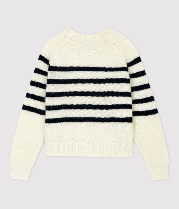 Pull mohair et coton enfant fille blanc/bleu