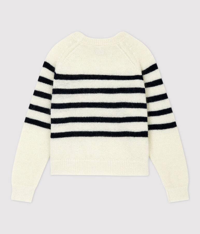 Pull mohair et coton enfant fille blanc MARSHMALLOW/bleu SMOKING