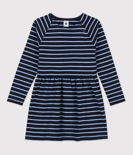Robe chaude en coton rayée manches longues enfant fille bleu SMOKING/ SKY CHINE