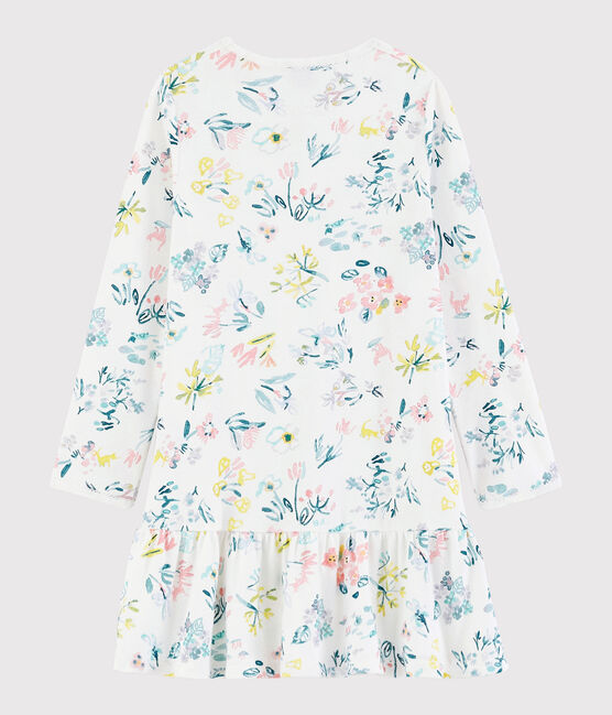 Chemise de nuit fleurs printanières petite fille en coton blanc MARSHMALLOW/blanc MULTICO
