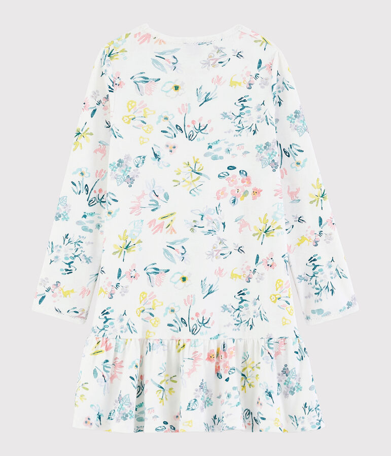 Chemise de nuit fleurs printani&egrave;res petite fille en coton blanc/multicouleur