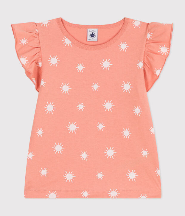 Teeshirt enfant en coton manches courtes imprim&eacute; orange/blanc