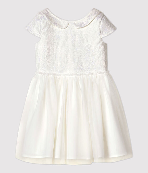 Robe c&eacute;r&eacute;monie en jacquard et tulle enfant fille blanc