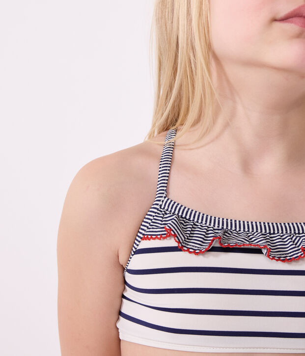 Maillot de bain deux pi&egrave;ces enfant &agrave; rayures blanc/bleu