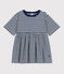 Robe rayée manches 3/4 en tubique enfant fille bleu MEDIEVAL/ MONTELIMAR