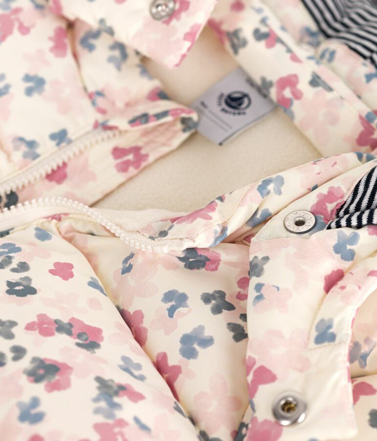 Doudoune b&eacute;b&eacute; imprim&eacute;e fleurs capuche amovible &eacute;cru/multicouleur