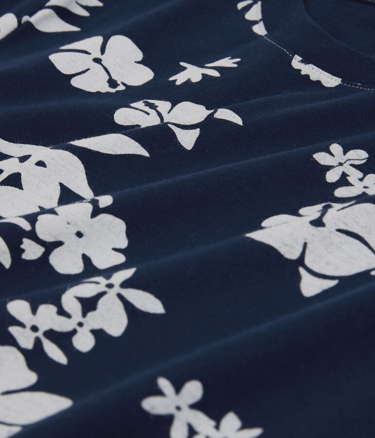 Tee-shirt LE DROIT col rond en coton bio Femme bleu MEDIEVAL/blanc MARSHMALLOW