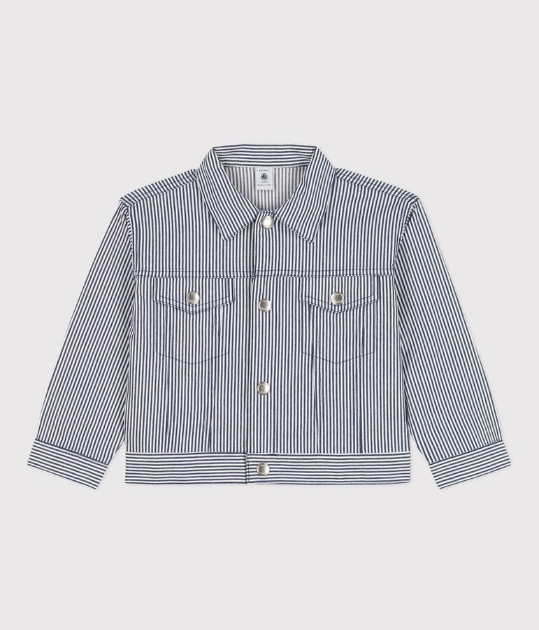 Veste en toile de coton ray&eacute;e enfant fille bleu MEDIEVAL/blanc MARSHMALLOW