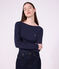 Tee-shirt femme col amiral en coton manches longues bleu marine