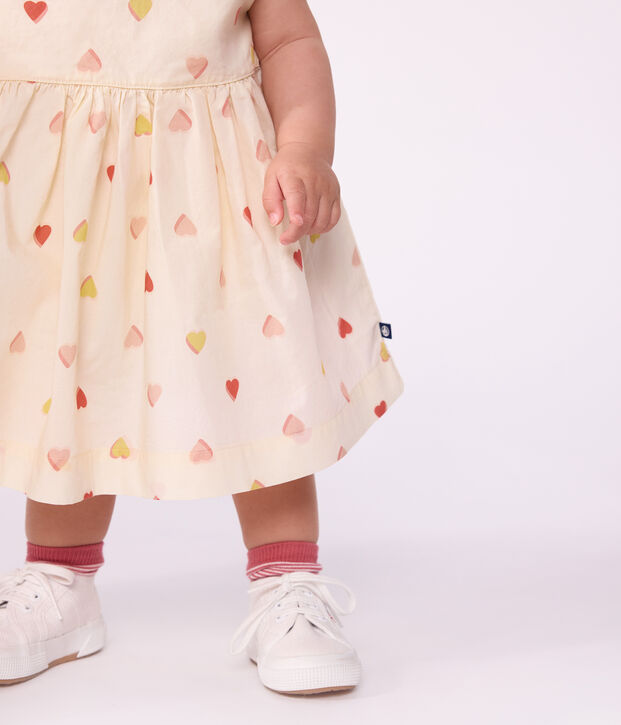 Robe b&eacute;b&eacute; en coton manches courtes imprim&eacute;e c&oelig;urs &eacute;cru/multicouleur