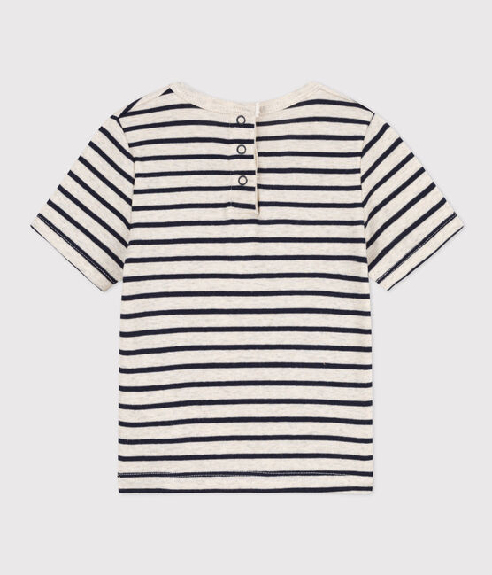Tee-shirt manches courtes bébé en coton rayé beige MONTELIMAR/bleu SMOKING
