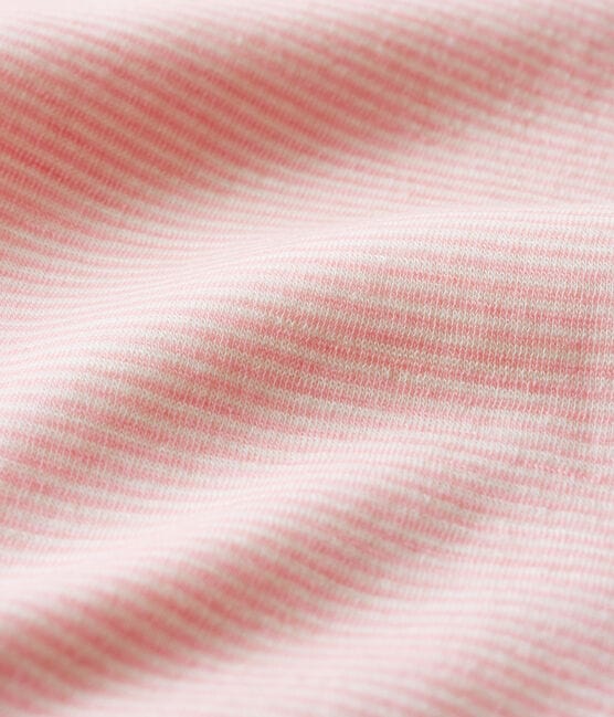 Body manches longues bébé en laine et coton rose CHARME/blanc MARSHMALLOW