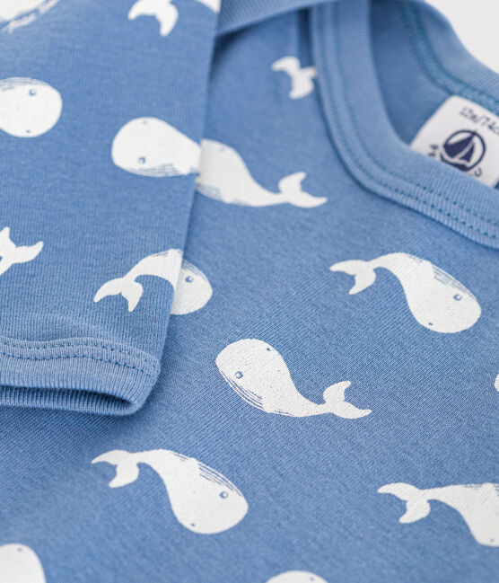 Body manches longues en coton bébé bleu BEACH/ MARSHMALLOW