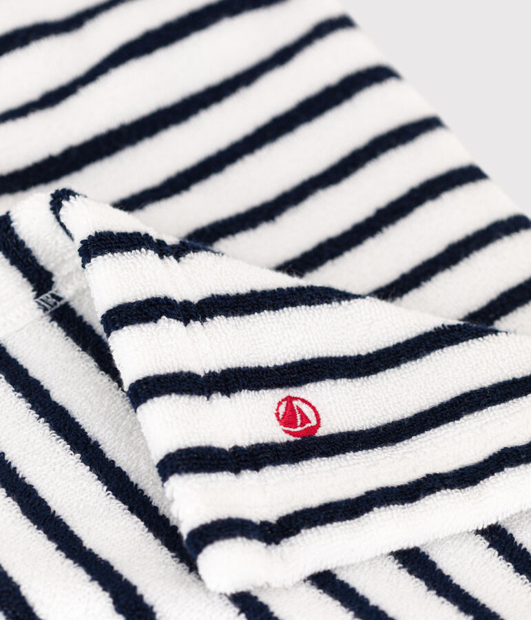 Cape de bain &agrave; rayures b&eacute;b&eacute; en &eacute;ponge blanc/bleu