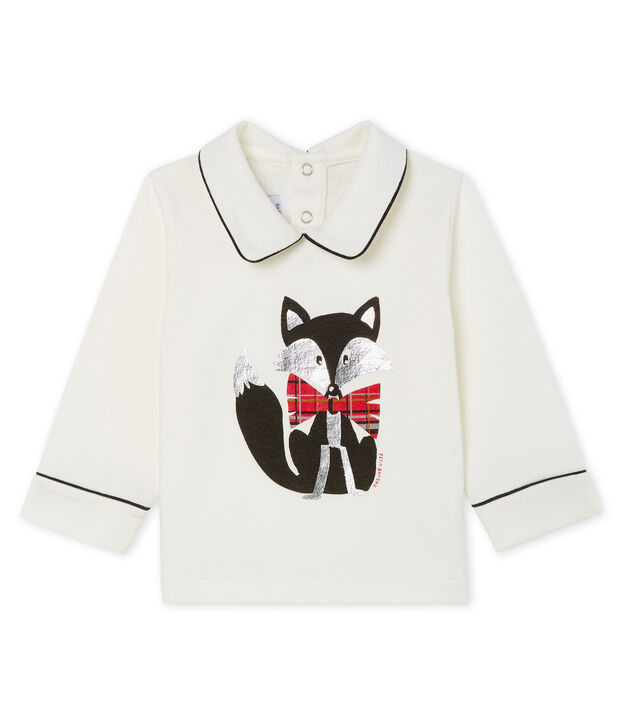 Tee shirt manches longues b&eacute;b&eacute; gar&ccedil;on &agrave; col blanc