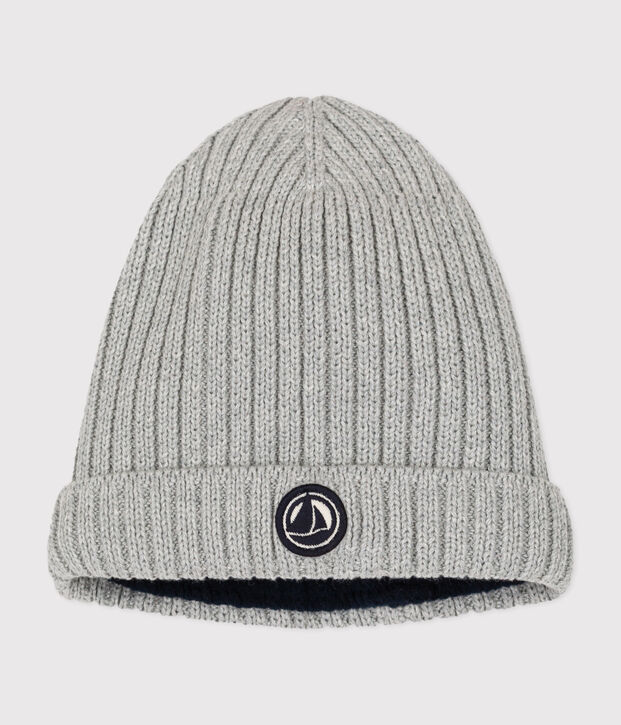 Bonnet b&eacute;b&eacute; en tricot doubl&eacute; en polaire gris