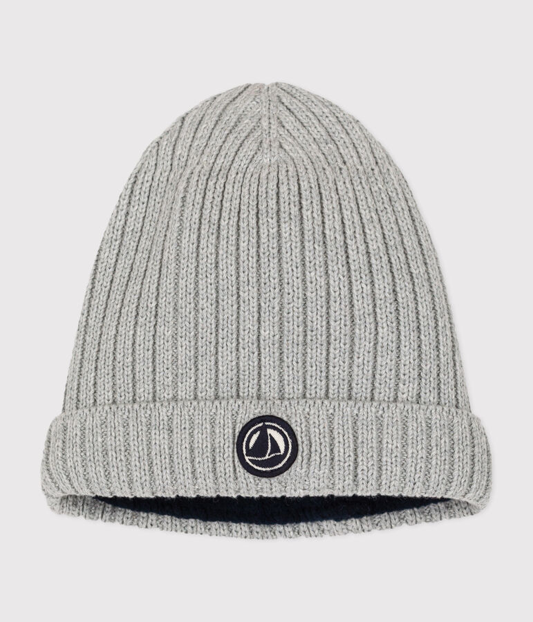 Bonnet b&eacute;b&eacute; en tricot doubl&eacute; en polaire gris CHATON CHINE