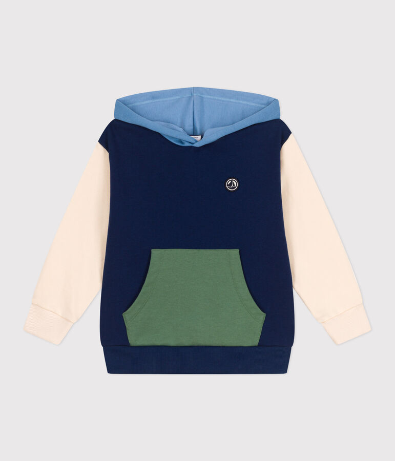 Sweatshirt &agrave; capuche enfant en coton uni bleu MEDIEVAL/blanc MULTICO