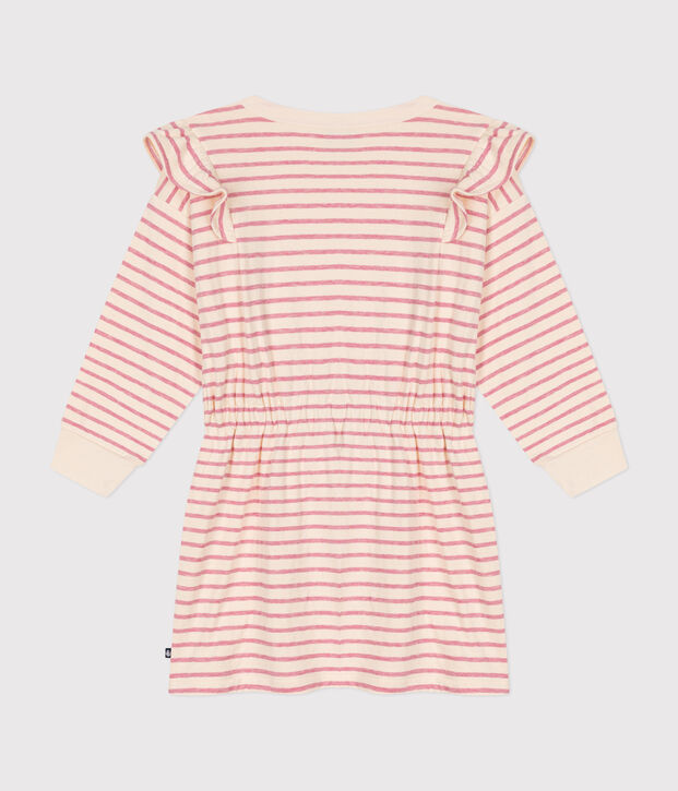 Robe manches longues en tubique enfant fille &eacute;cru/rose