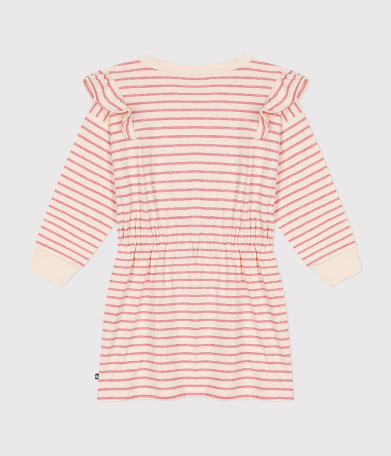 Robe manches longues en tubique enfant fille &eacute;cru/rose