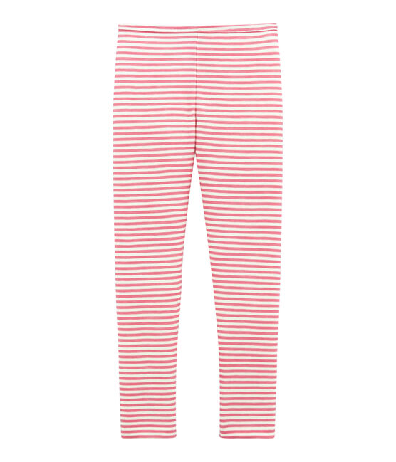 Legging petite fille en laine et coton rose CHEEK/blanc MARSHMALLOW