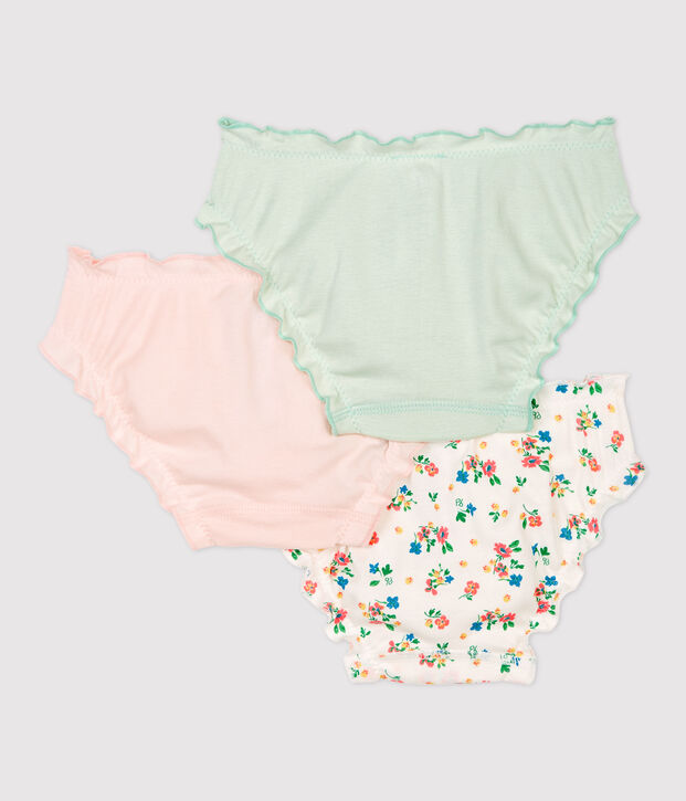 Lot de 3 culottes volant&eacute;es imprim&eacute; fleuri petite fille en coton biologique multicouleur