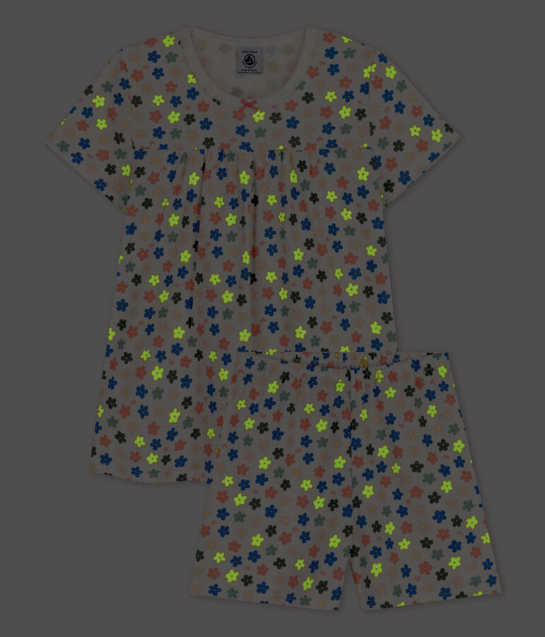 Pyjacourt fleurs phosphorescentes petite fille en coton blanc MARSHMALLOW/blanc MULTICO
