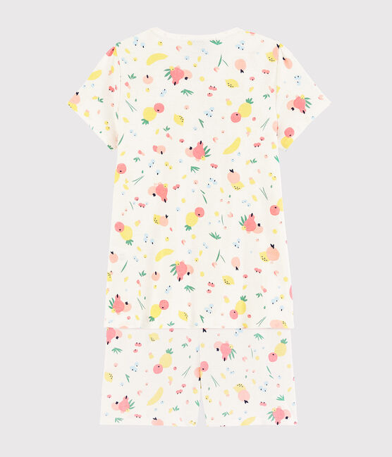 Pyjacourt imprimé fruits d'été petite fille en coton biologique blanc MARSHMALLOW/blanc MULTICO