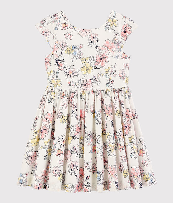 Robe cérémonie en popeline enfant fille blanc MARSHMALLOW/blanc MULTICO