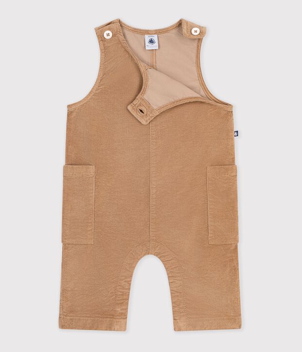 Combinaison longue b&eacute;b&eacute; en velours uni beige fonc&eacute;