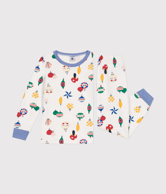 Pyjama en molleton gratté imprimé boules de Noël enfant blanc MARSHMALLOW/blanc MULTICO