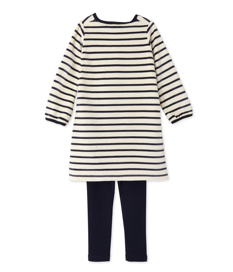 Chemise de nuit fille &agrave; bouclette velours beige COQUILLE/bleu SMOKING